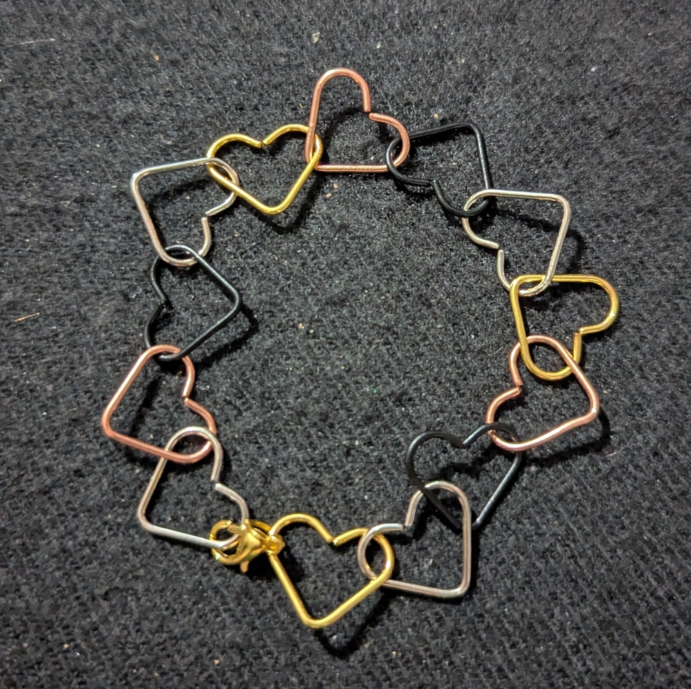 Gold Silver Copper Gunmetal Black Heart Chain Link Statement Bracelet